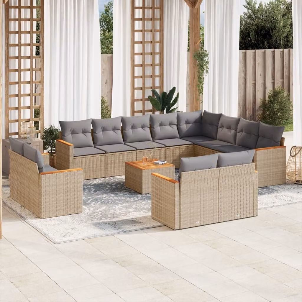vidaXL Set Divano da Giardino a L 13 pz con Cuscini Beige e Grigio in Polyrattan e Acciaio – 1