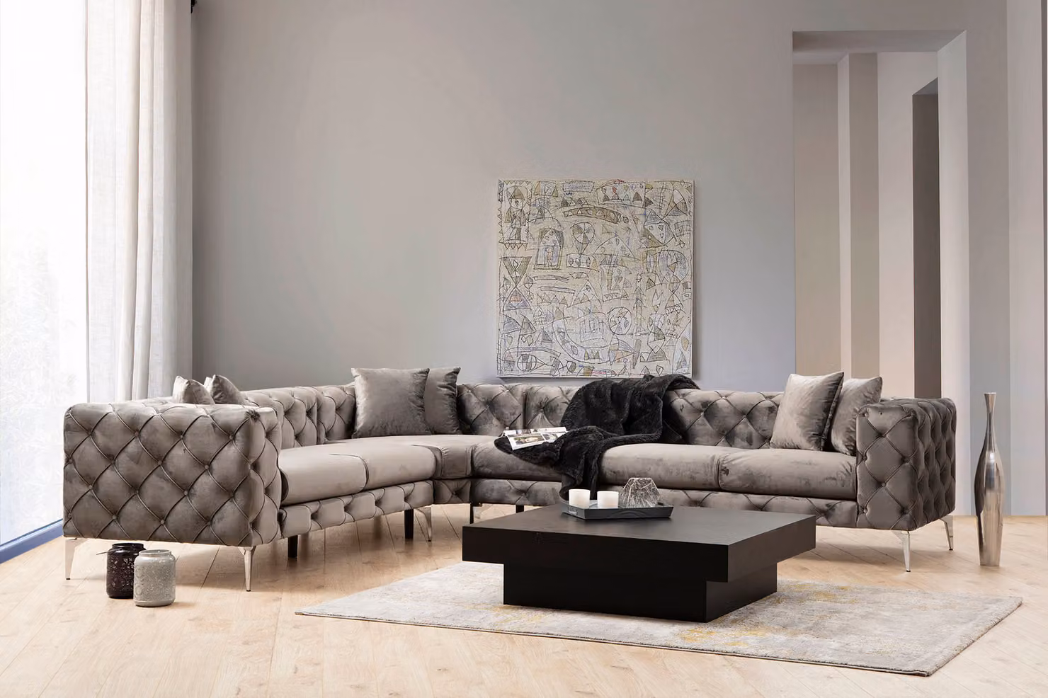 Hanah Home, Como Sinistra - Antracite, Divani angolari, Antracite, Poliestere, 310 x 70 x 270 x cm