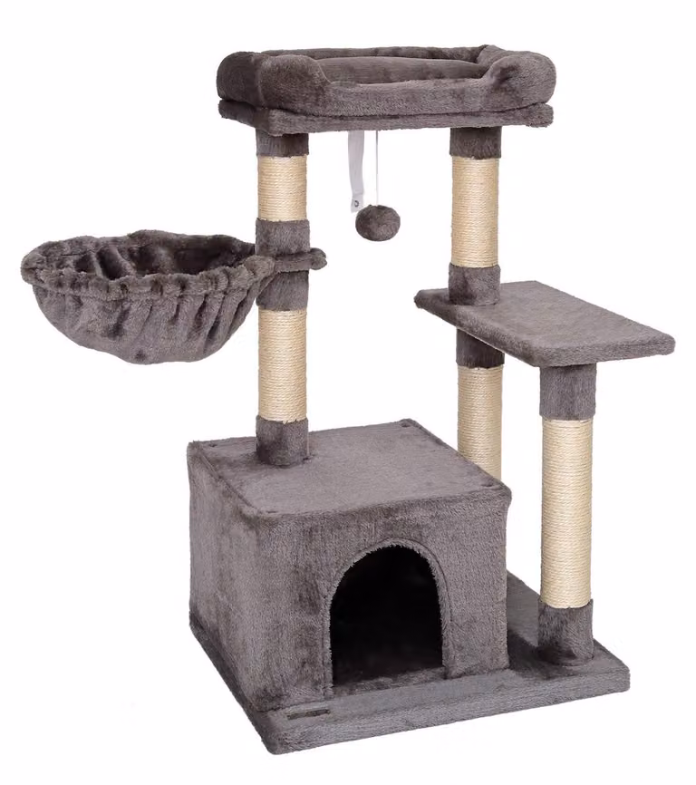 tiragraffi compatto lionto 85 cm, albero per gatti salvaspazio con palla da gioco, tronco in sisal e superficie tiragraffi, grigio scuro