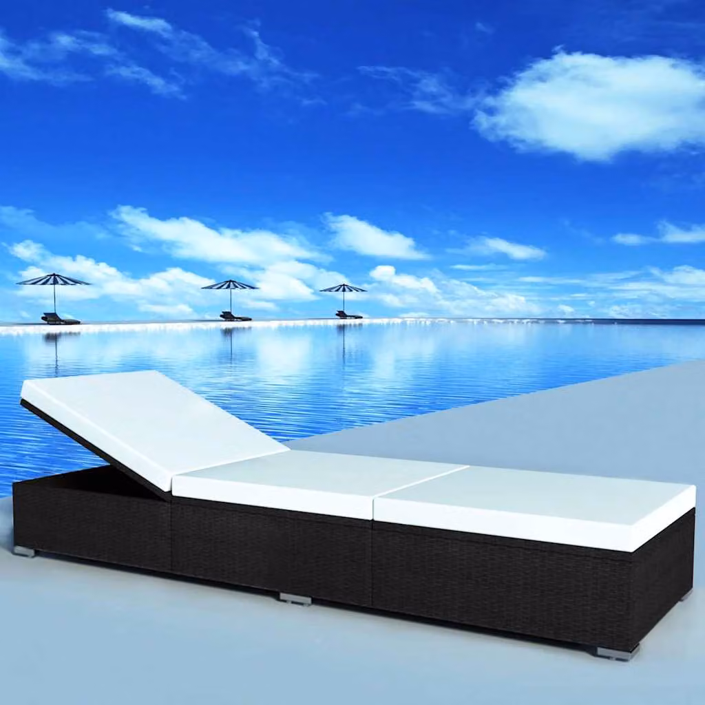 vidaXL Lettini Prendisole con Cuscini 2 pz in Polyrattan Nero