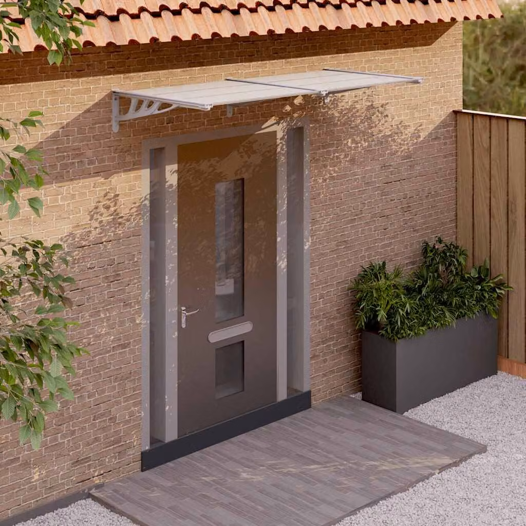 Tettoia per porta vidaXL in policarbonato e alluminio, Grigio e Trasparente, L: 199 cm, P: 90 cm