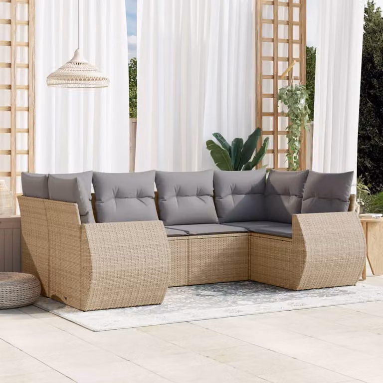 vidaXL Set Divano da Giardino a L 6 pz in Polyrattan con Cuscini Beige e Grigio