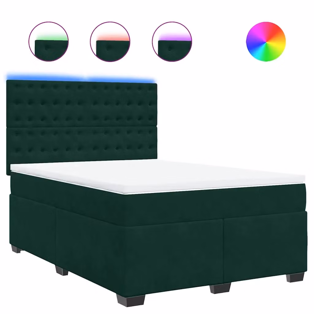 Letto Ibrido vidaXL con Giroletto a Molle e Materasso in Velluto Verde Scuro e Bianco L/P/H: 140 x 190 cm – 2