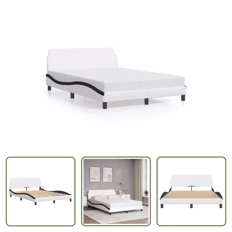 The Living Store Struttura letto con testiera bianca e nera 140x190 cm in ecopelle