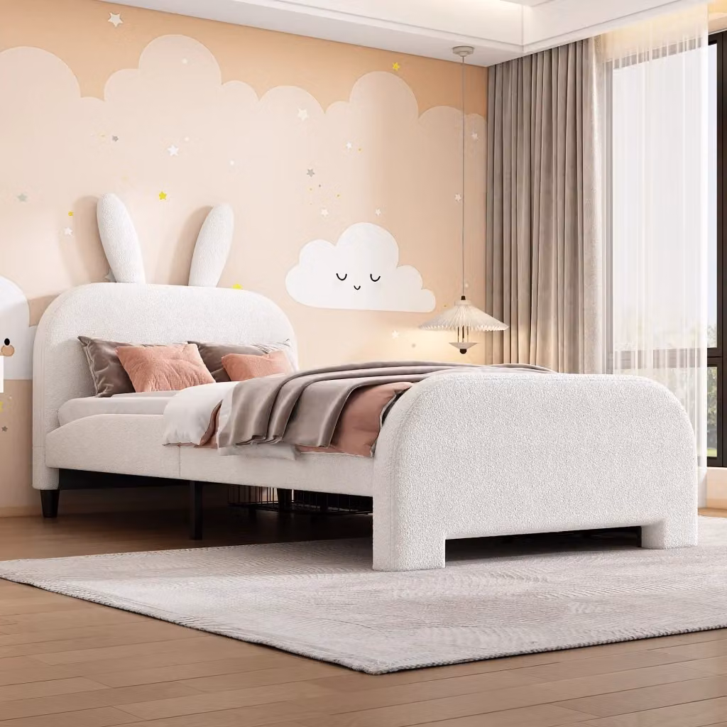 Letto singolo per bambini CIPACHO in tessuto bianco con struttura imbottita L/P/H: 200 x 90 x 110 cm – 2