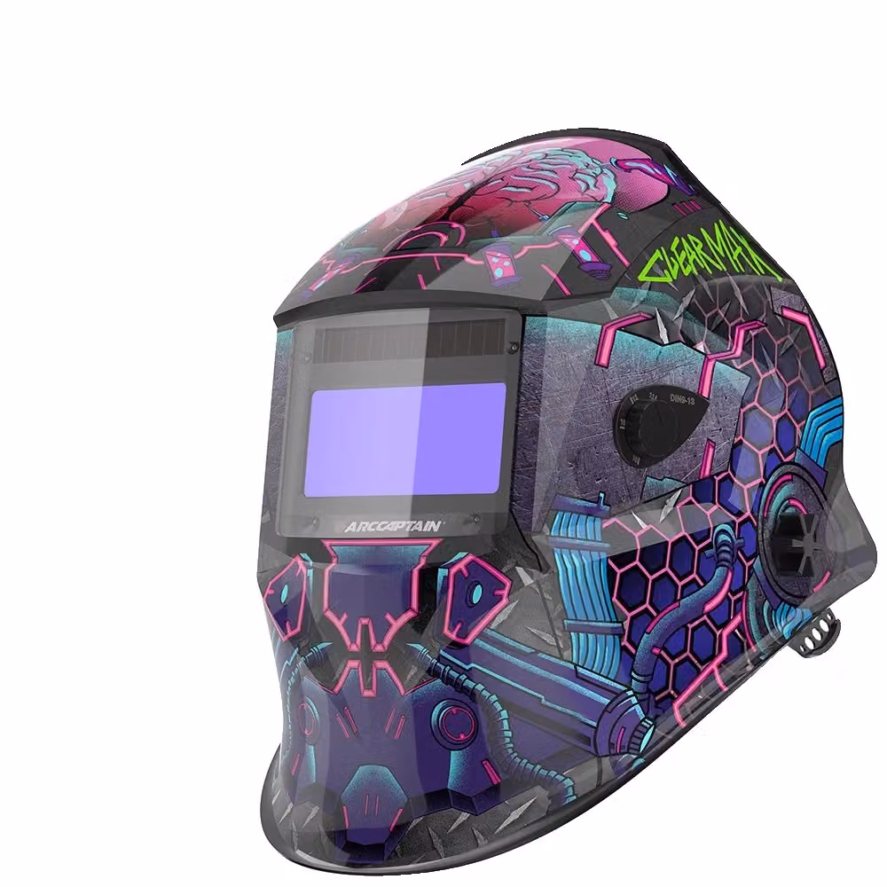 Casco da saldatura, alimentato a energia solare, con oscuramento automatico, eccezionale chiarezza ottica, stile "stencil" B