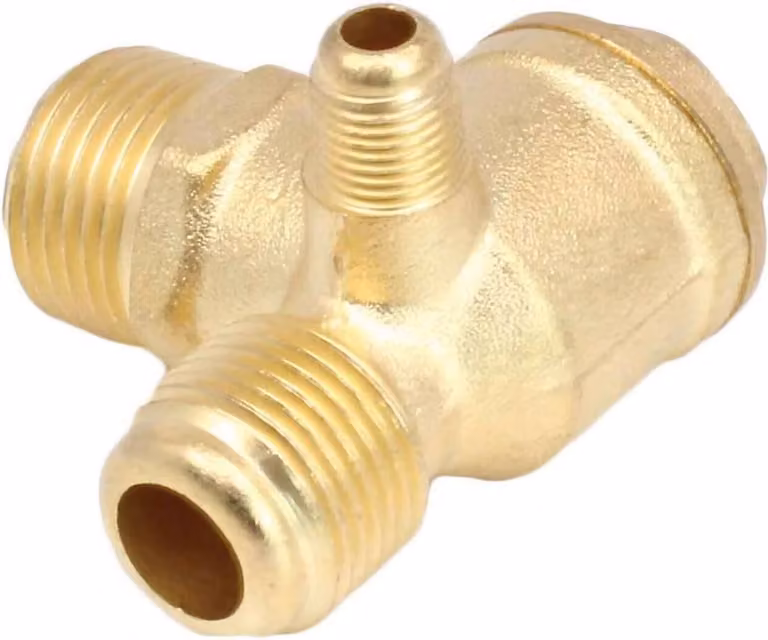 Valvola di non ritorno/di ritegno per compressore d'aria, filettatura esterna a 3 vie, in ottone 90 gradi