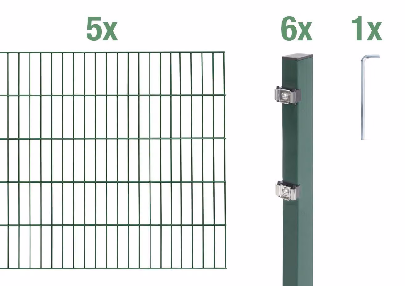 Alberts 650971 Recinzione a doppia rete metallica come set completo di 12 pezzi, verde, altezza 180 cm, lunghezza 10 m