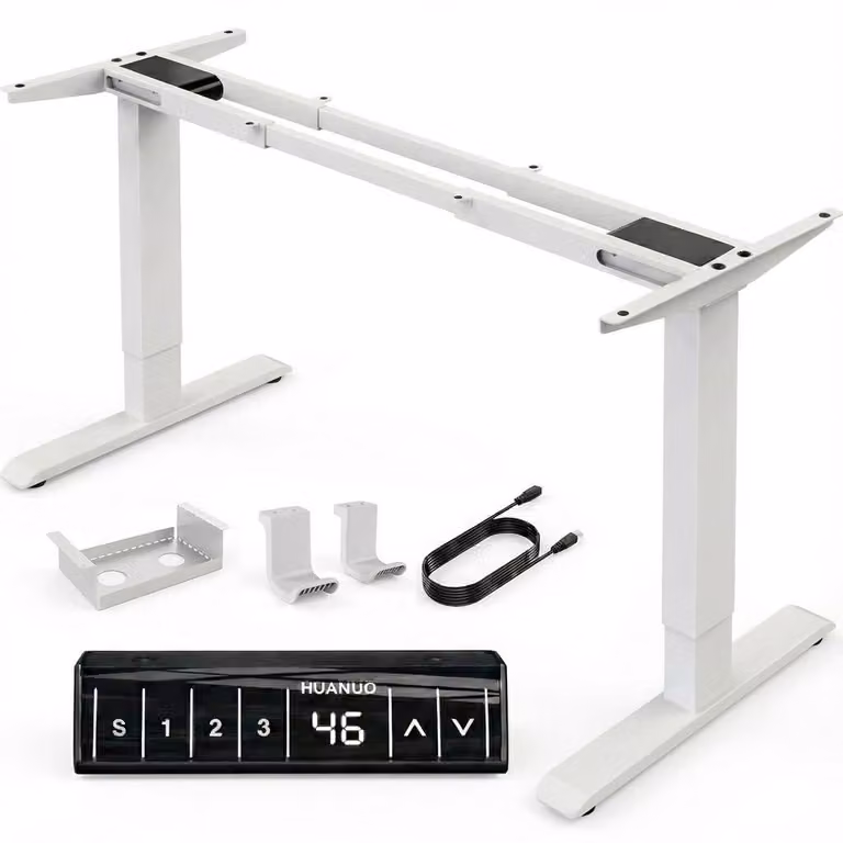 Scrivania regolabile in altezza, elettrica - Acciaio legato bianco - 64x176 cm - Arredamento da ufficio moderno - Scrivania da standing
