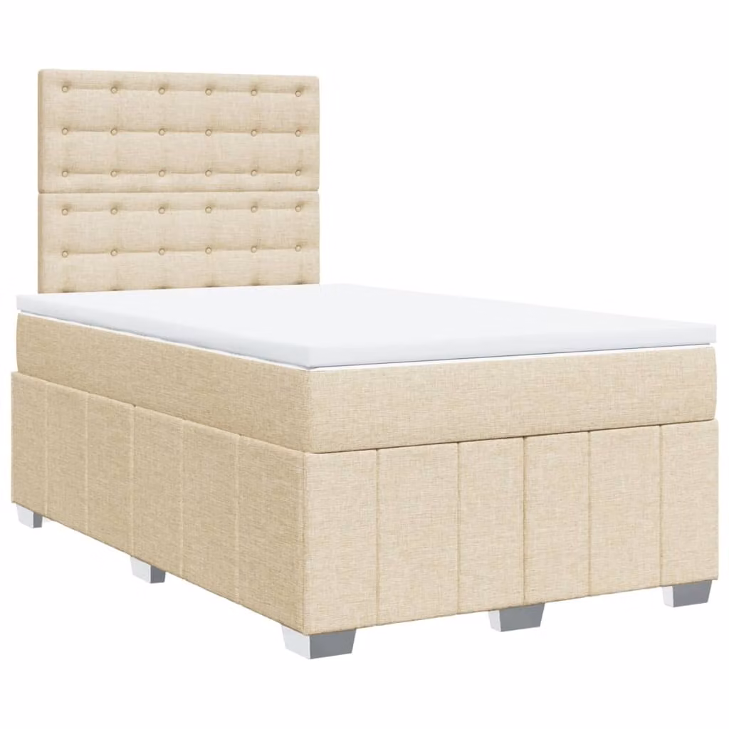 Letto a molle con materasso crema 120x190 cm in tessuto
