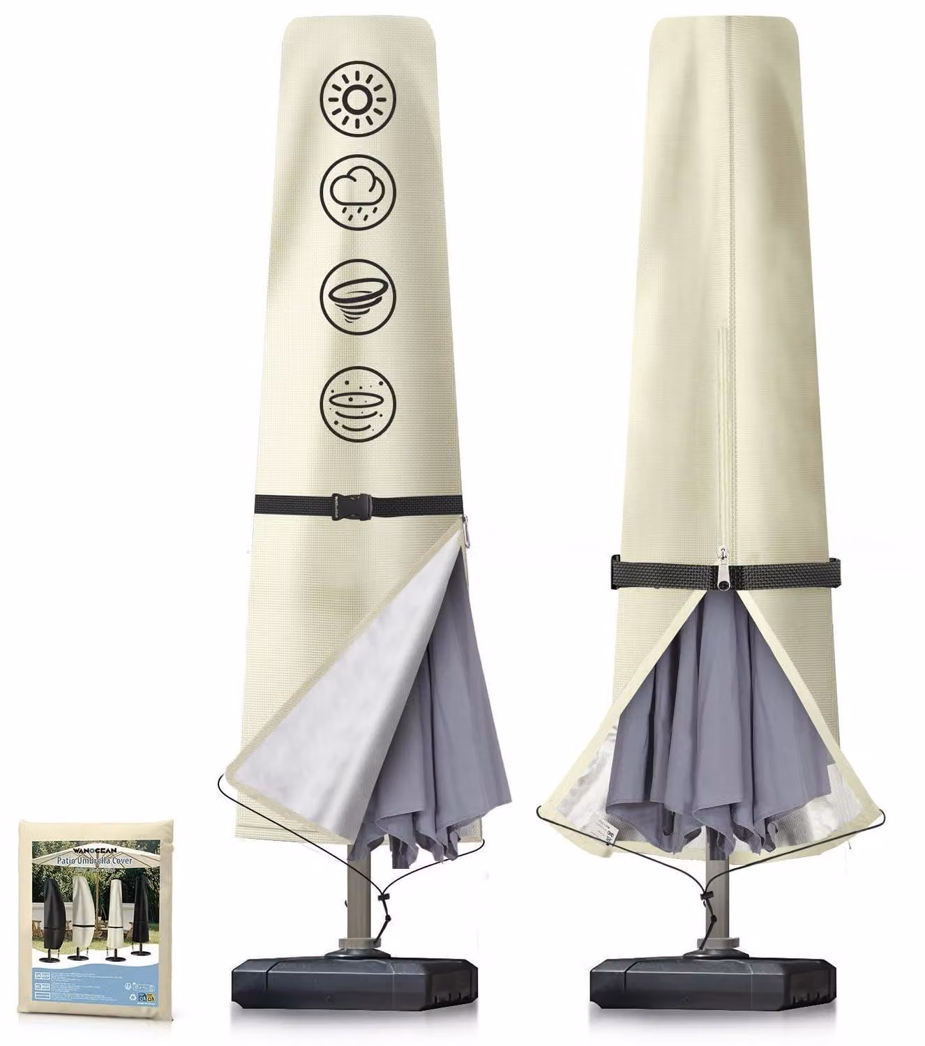 Copertura protettiva per ombrelloni, 190x30/40/50 cm, beige, in tessuto Oxford 600D, impermeabile, anti-UV, adatta per ombrelloni da giardino fino a 300 cm