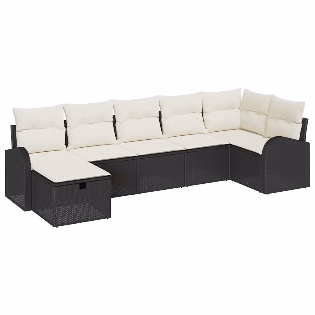 Set di divani da giardino vidaXL a forma di L in polyrattan con cuscini, nero e beige – 2