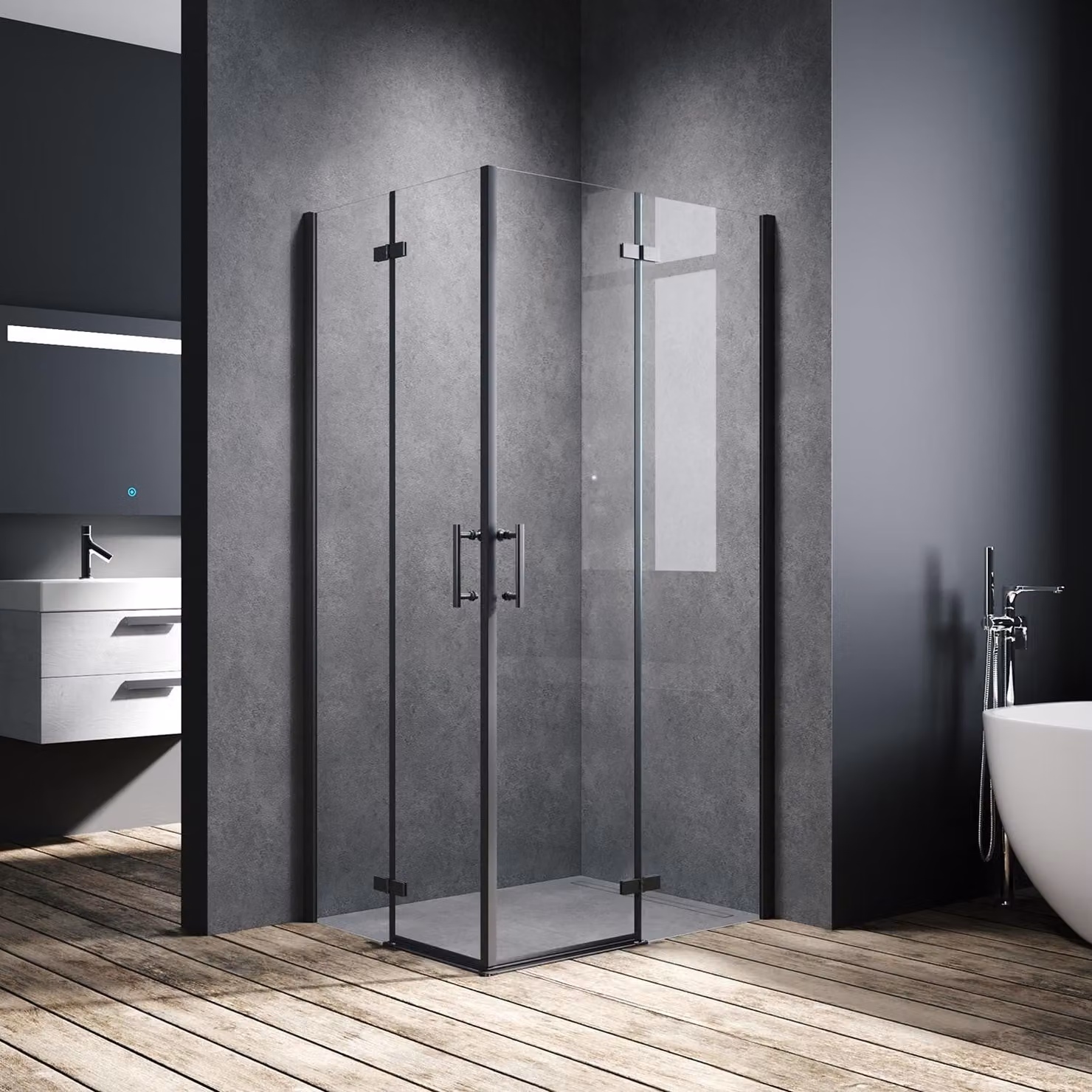 SONNI Box doccia nero 90x100x195cm porta a battente porta a soffietto angolare doccia 6mm NANO vetro trasparente porta a battente porta a soffietto angolare ingresso bagno
