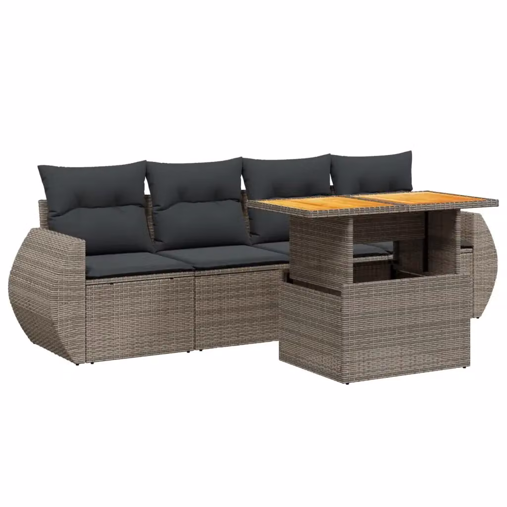 Set Divano da Giardino Moderno VIDAXL in Polyrattan Grigio con 5 Pezzi e Cuscini – 2