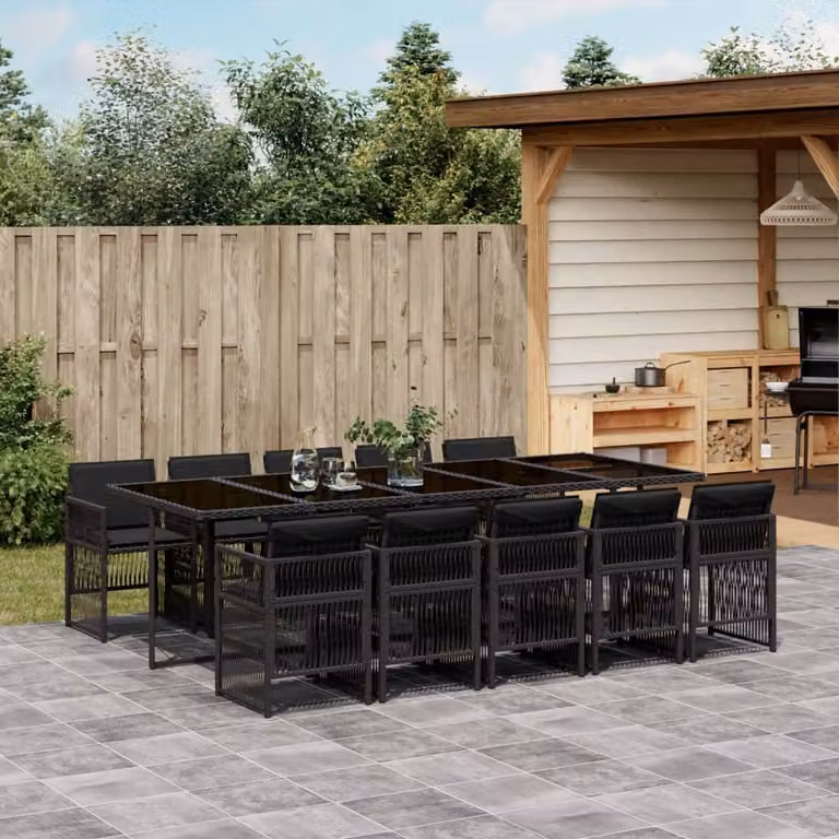 Maison Exclusive - Set da Pranzo da Giardino 11 pz con Cuscini in Polyrattan Nero