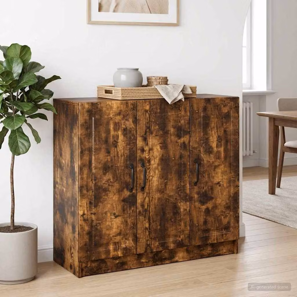 Credenza moderna vidaXL in legno ingegnerizzato e metallo, colore marrone, L 89 x P 34,5 x H 77 cm