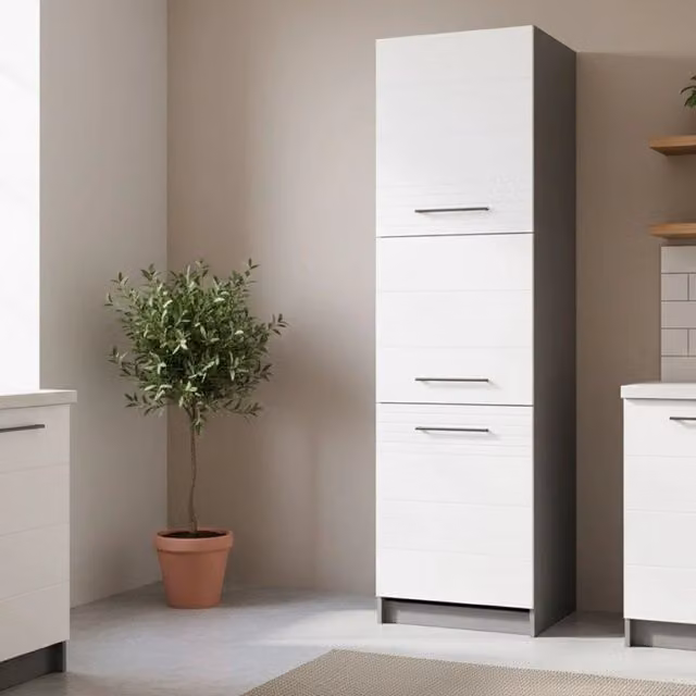 Dispensa da Cucina DMORA Moderna con Ante a Battente, Colore Bianco e Grigio, L/P/H: 60 x 58 x 215 cm