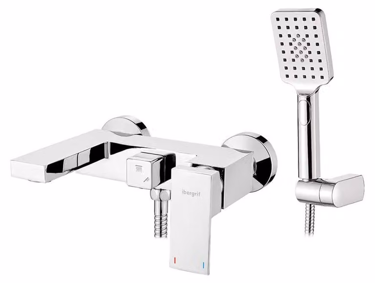 Set di rubinetteria angolare per vasca Ibergrif M13005, completo di rubinetto e scarico per vasca