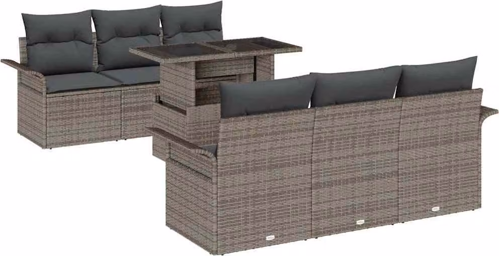Set Divano da Giardino 7 pcs Grigio Rattan in Polipropilene