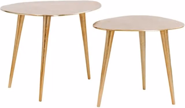 Tavolini bassi nidificati VORTEX dorati in alluminio – set di 2 tavoli design asimmetrici