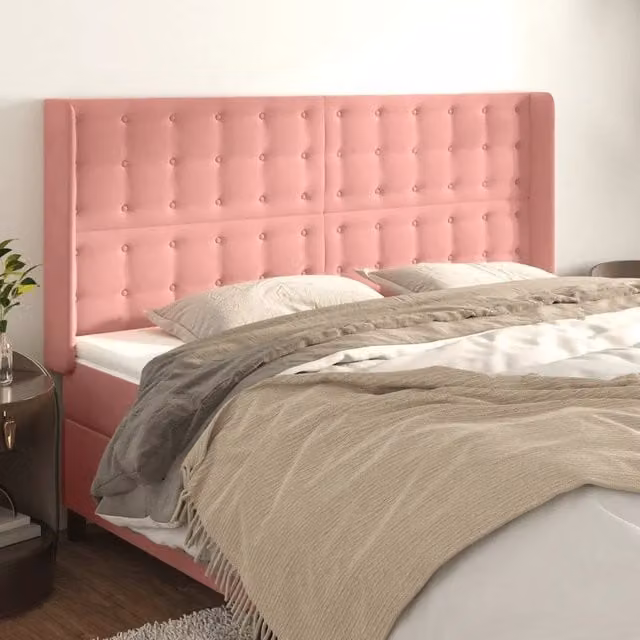 Testiera con Orecchie Design Mania in Velluto Rosa L: 163 cm, P: 16 cm, H: 118/128 cm
