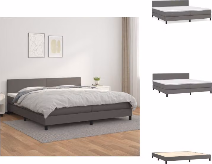 vidaXL Letto a molle con materasso grigio 200x200 cm in Pelle finta - Letti & strutture letto