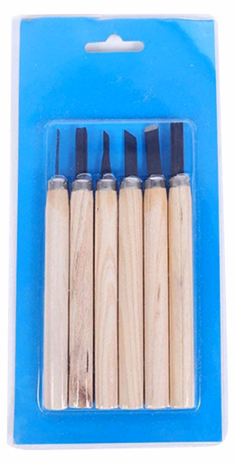 Set di 6 utensili per intaglio del legno, lame in acciaio al manganese 65, manici in legno, set di sculture per la lavorazione del legno e progetti fai-da-te
