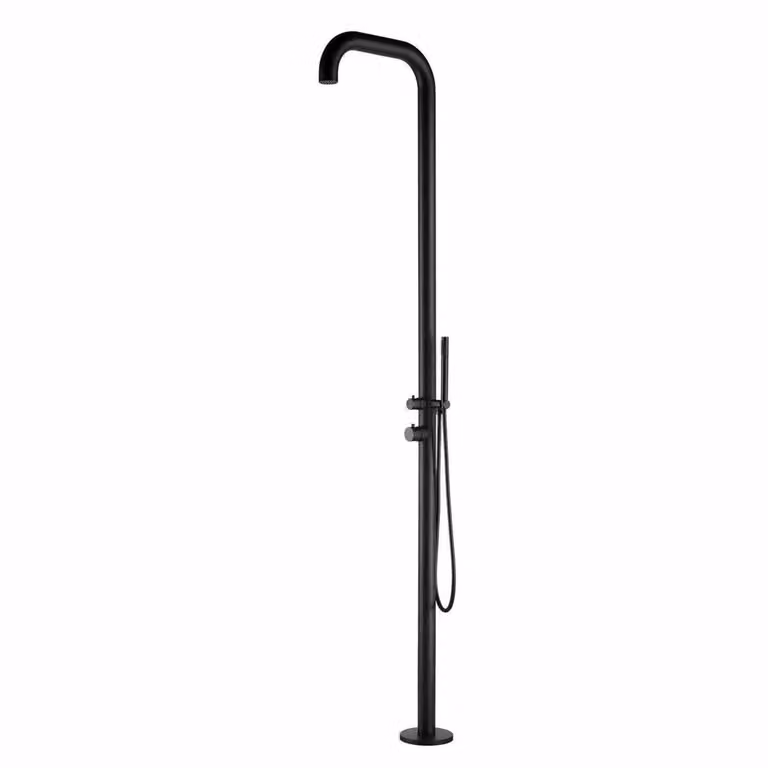 Sined: Doccia a pavimento in acciaio inossidabile AISI 316L, con miscelatore e soffione manuale, altezza 230 cm, colore nero