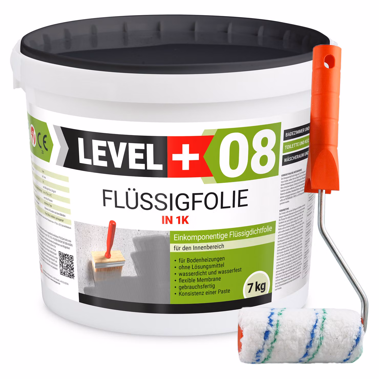 Set Rullo per pittura 10cm + Film liquido flessibile per impermeabilizzazione interna 7Kg L+08