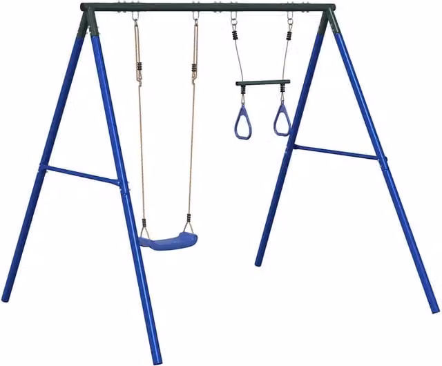Set Gioco da Esterno con Altalena e Trapezio CFW2997760 in Metallo e Plastica, Blu e Verde, H 206 x L 185 x P 185 cm