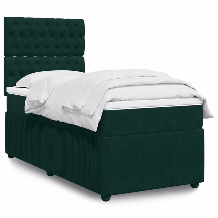 vidaXL Giroletto a Molle con Materasso in Velluto Verde e Bianco, L/P: 100 x 200 cm