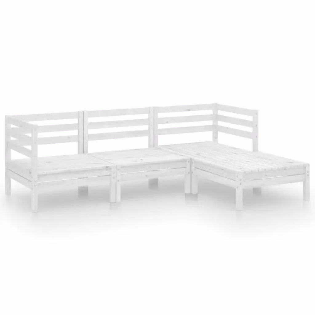 Set Salotto da Giardino a L vidaXL in Legno di Pino Bianco con Cuscini Bianchi – 2