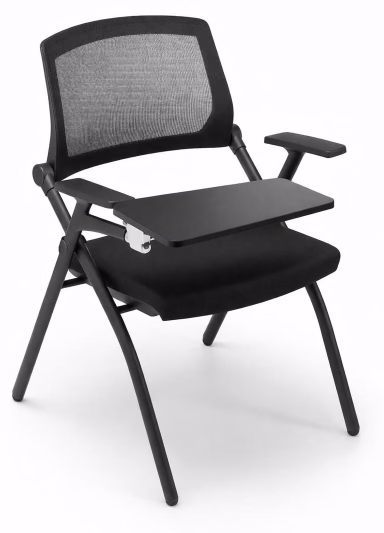 Sedia ergonomica per seminari, dotata di tavolino pieghevole e schienale in rete