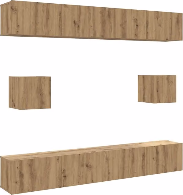 Set Mobile TV 6 pz | Armadietto TV | Mobile Porta TV Montato a Parete Rovere in Legno Multistrato