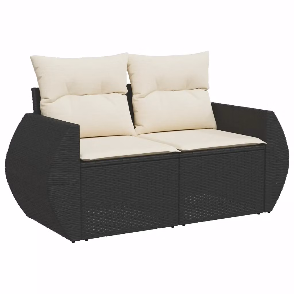 Divano da giardino a 2 posti Design Mania in polyrattan nero con cuscini bianchi e coperture rimovibili L: 142 cm, P: 69 cm, H: 62 cm – 2