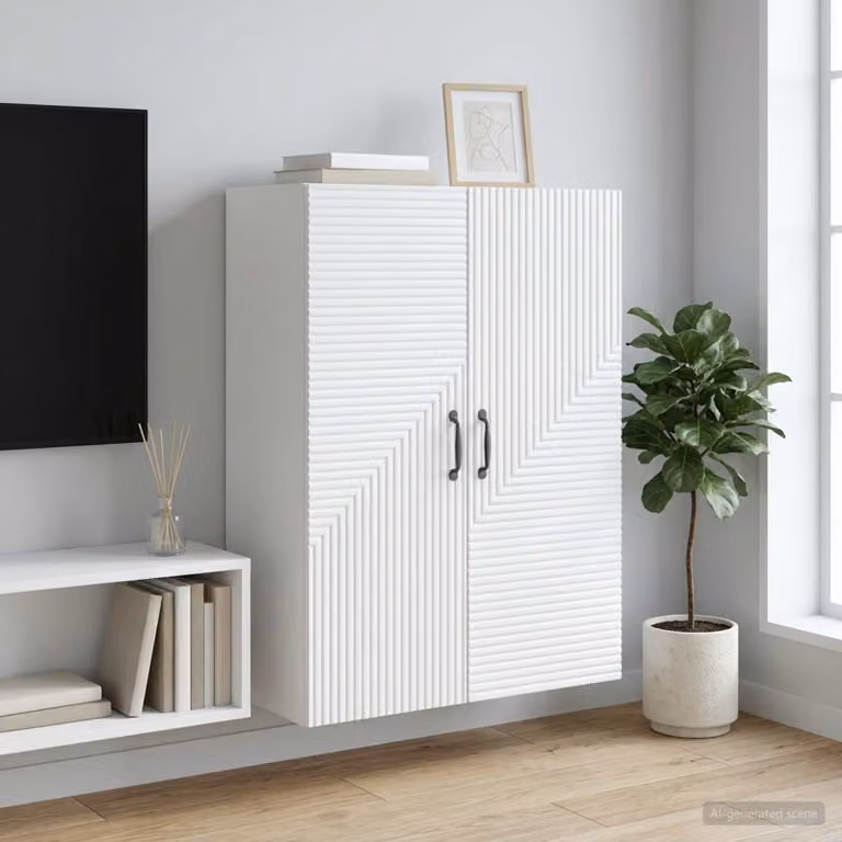 Mobiletto a muro moderno vidaXL Bianco in MDF con ante a battente e ripiani interni L: 66 cm, P: 34,5 cm, H: 90 cm
