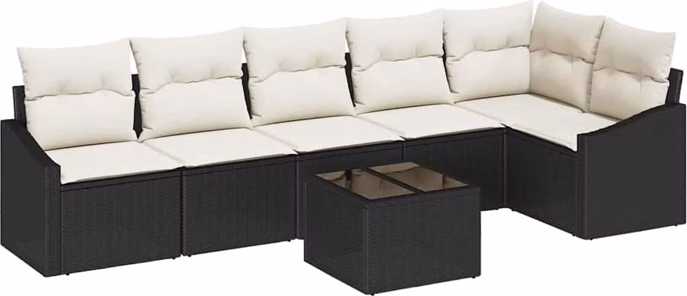 Set di divani con cuscino 7 pcs Nero polyrattan