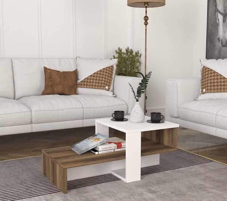 Skye Decor, Chain- Chain WAT, bianco, colore noce, tavolini, 16,3x80x43,6 cm, 100% pannello di particelle rivestito in melamina