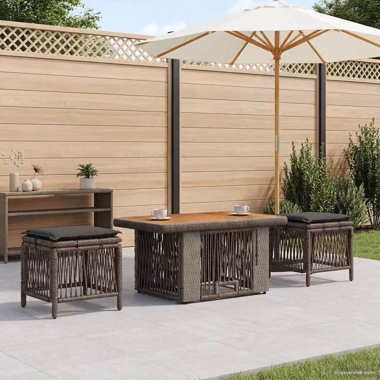 Set da pranzo per giardino e balcone vidaXL in rattan e legno di acacia grigio, composto da 3 pezzi