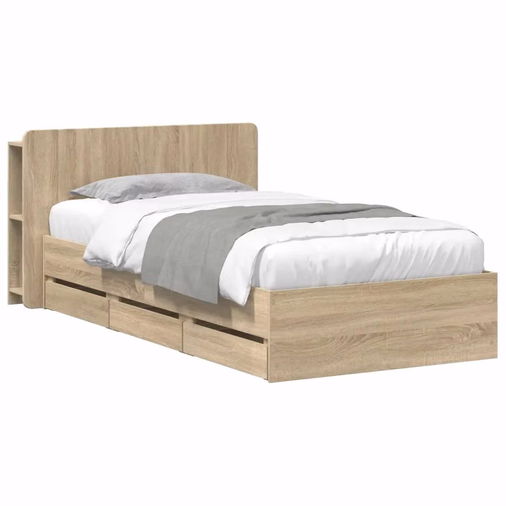 Letto moderno con contenitore e cassetti vidaXL in legno color rovere marrone L 140 x P 80 x H 211,5 cm – 2