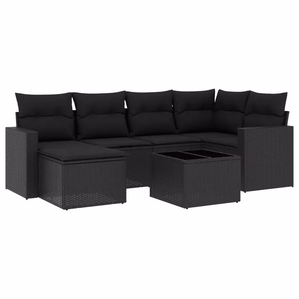 Set di Divani da Giardino vidaXL a Forma di L con Cuscini e Tavolino, 7 Pezzi, Polyrattan Nero – 2