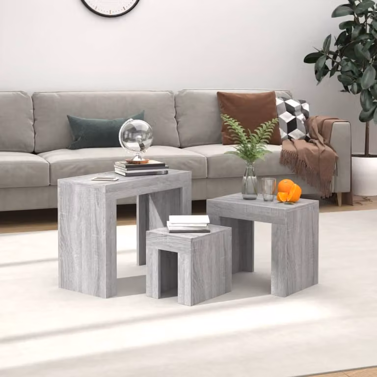The Living Store Set tavoli 3 pz. Materiale a base di legno Sonoma grigio