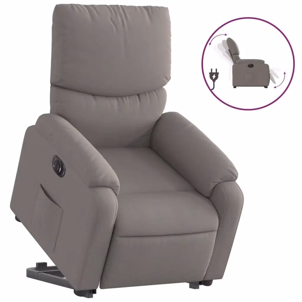 Poltrona Alzapersona Reclinabile Elettrica vidaXL in Tessuto e Finta Pelle, Colore Beige o Grigio – 2