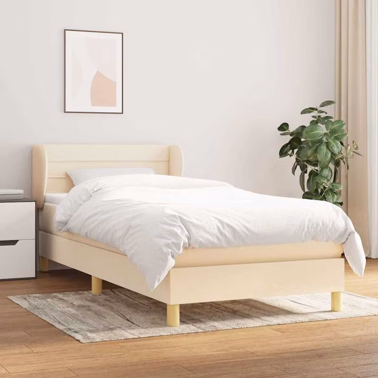 vidaXL Giroletto a Molle con Materasso in Tessuto Beige e Bianco, L/P/H: 90 x 190 cm