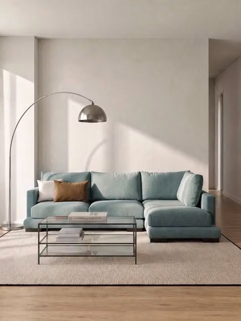 Divano Crate Kenay Home con chaise longue destra, 5 posti, colore acquamarina, L: 325 cm
