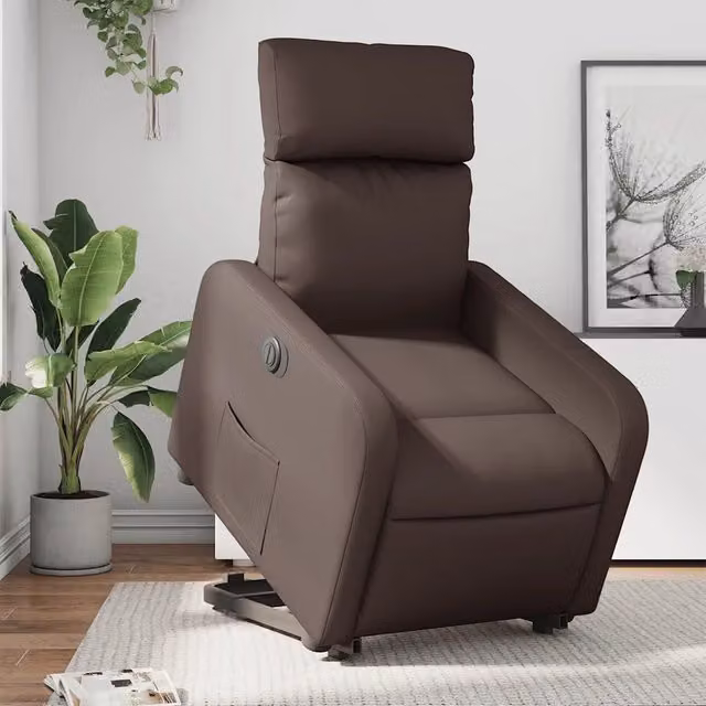 Poltrona Alzapersona Reclinabile vidaXL in Similpelle Marrone con Assistenza Elettrica per Senior – 1