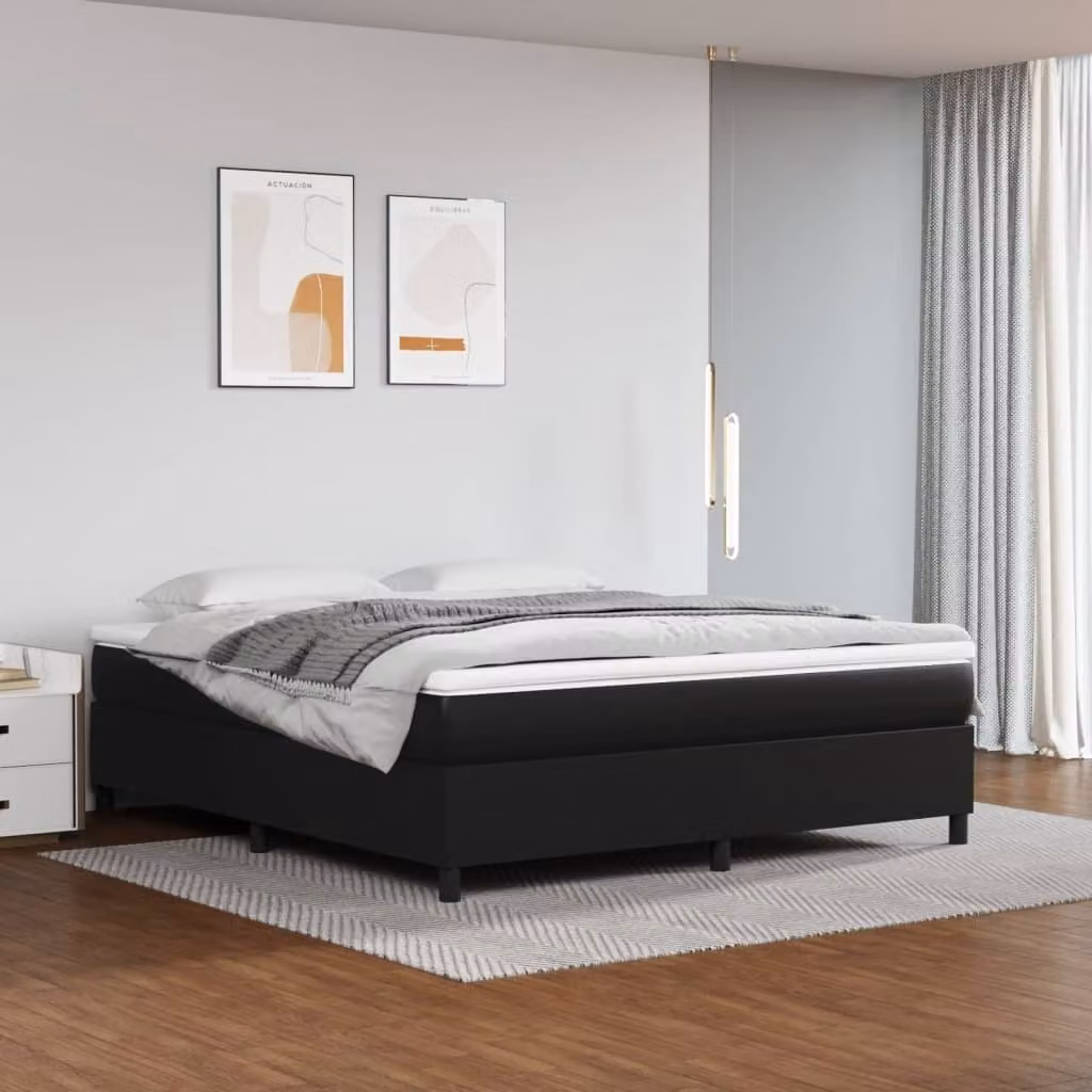 The Living Store Letto a molle con materasso nero 180x200 cm in Pelle finta