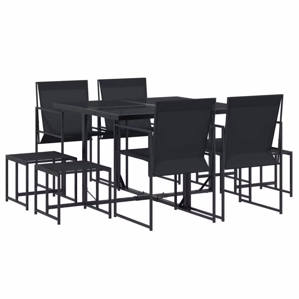 Set da Pranzo da Giardino 9 pz Nero in Textilene