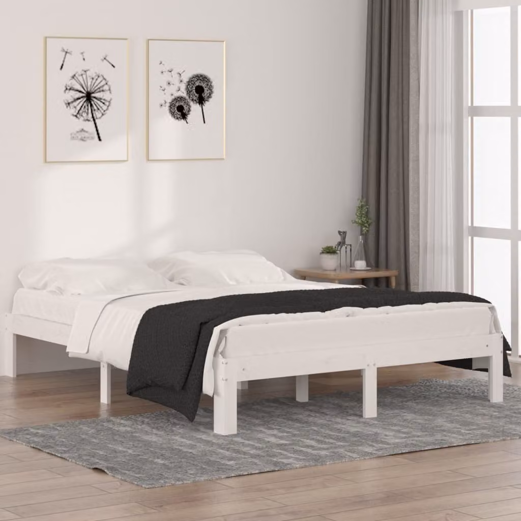 The Living Store Letto in legno massiccio di pino bianco 140x190 cm