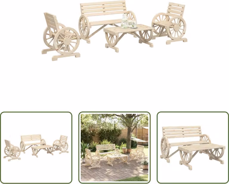 The Living Store 4 pezzi. Set salotto da giardino in legno massiccio di abete